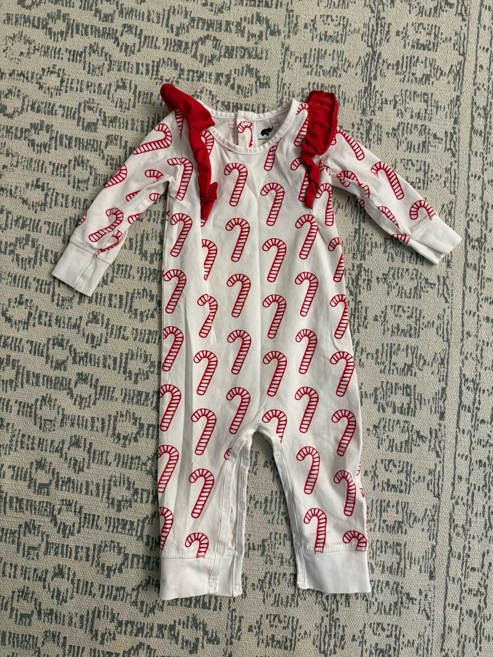 Monica & Andy Red Candy Cane Holiday Print Ruffled One-Piece